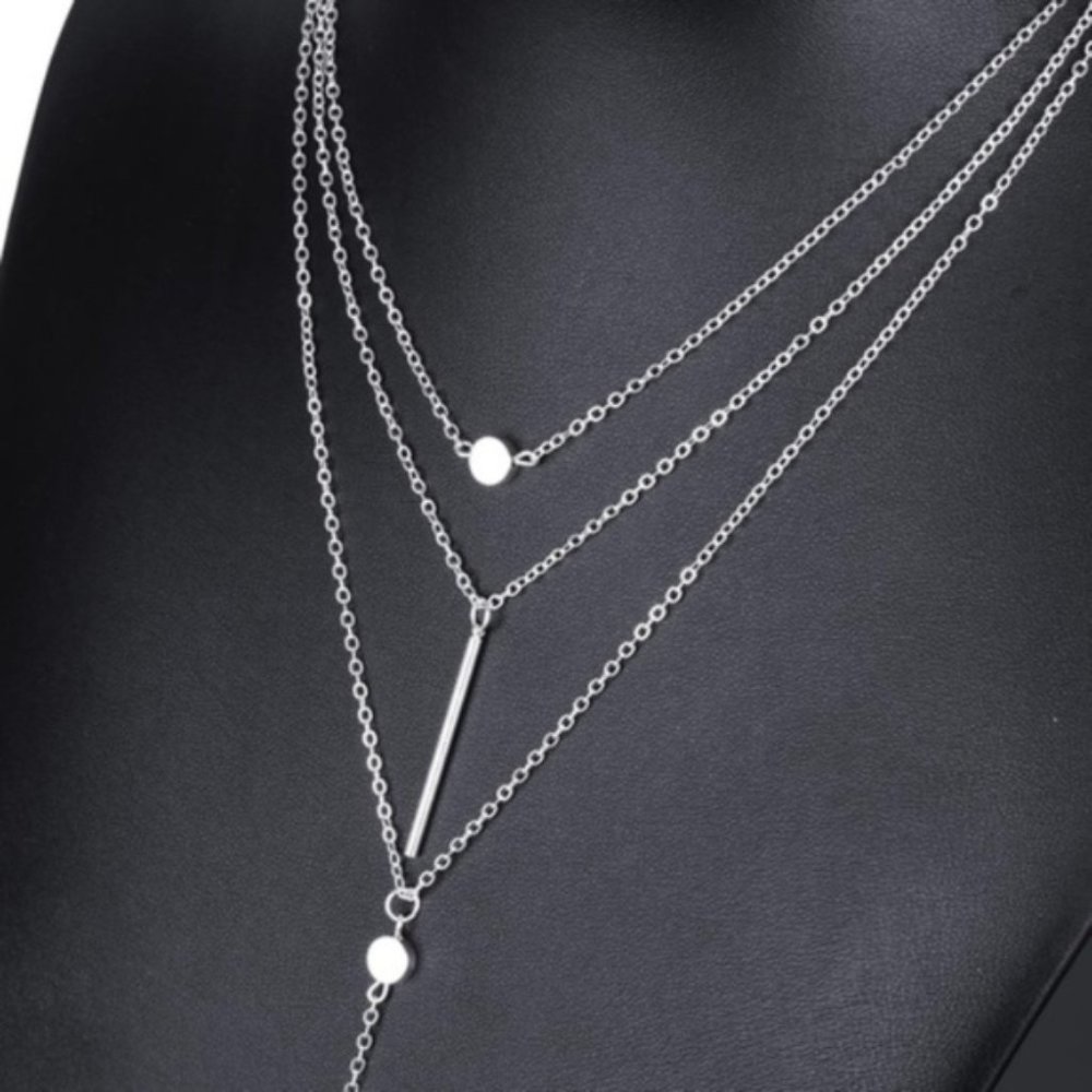 Silver Layered Boho Necklace Choker NWT - Picture 4 of 5